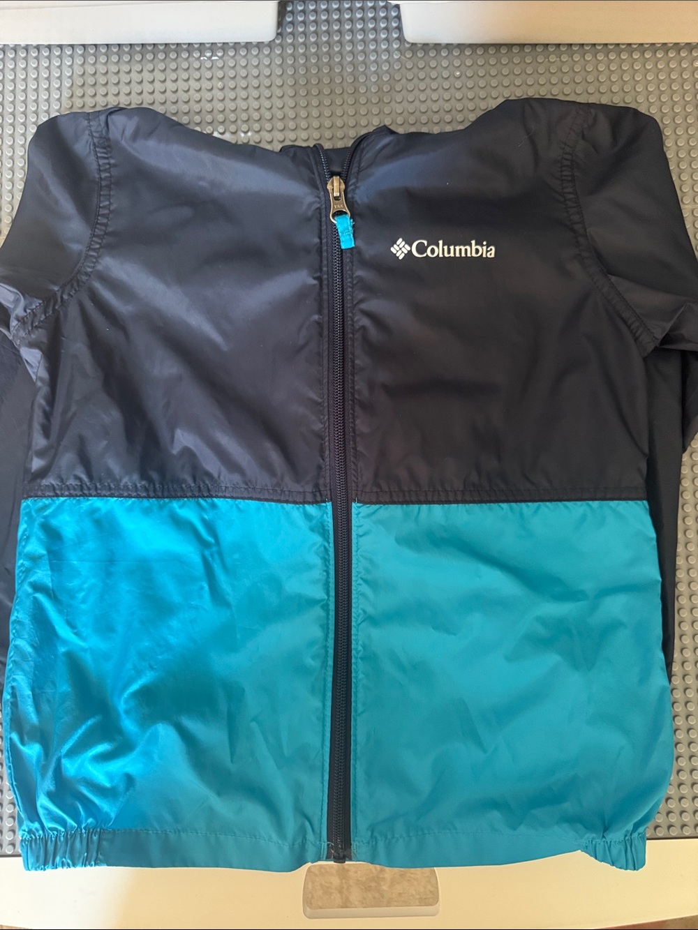 Columbia Kids Navy and Teal Colorblock Rain Jacket